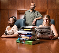 Rebecca Datus '15, Prof. Amon Emeka, Taylor Sczymecki '15