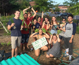 PEAS first-year students at the community garden