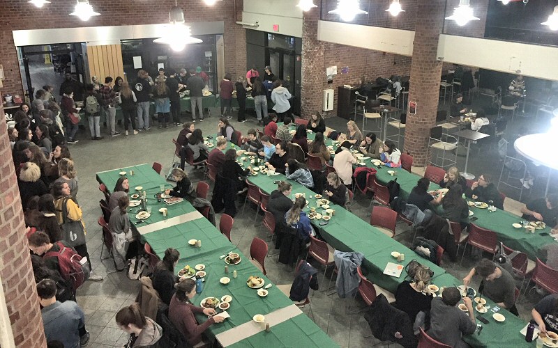 An all-time high of some 275 students fill the Spa snack shop for this year's Harvest Dinner.