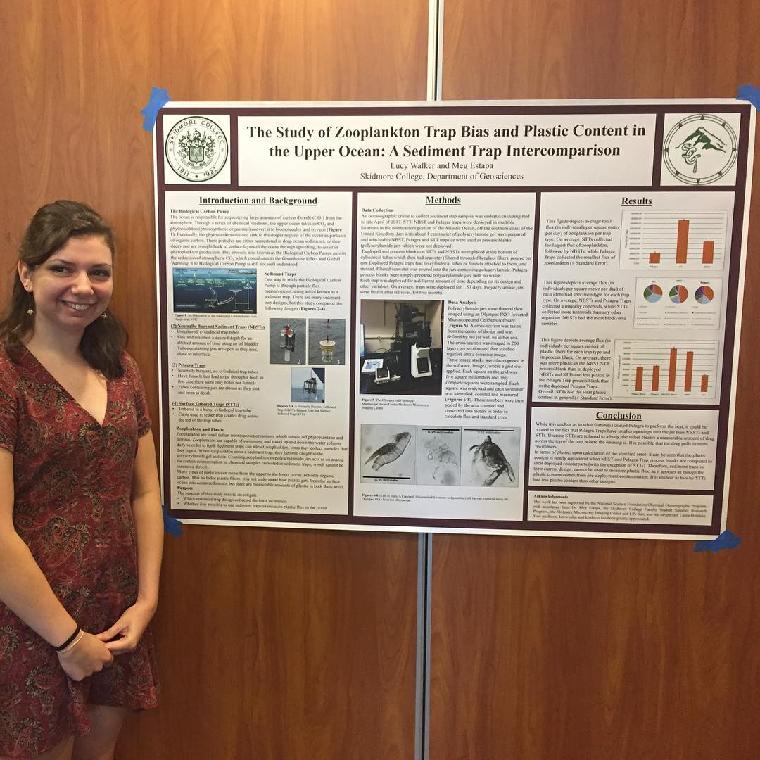 Lucy Walker '19 stands with her poster describing her summer research project with professor Meg Estapa