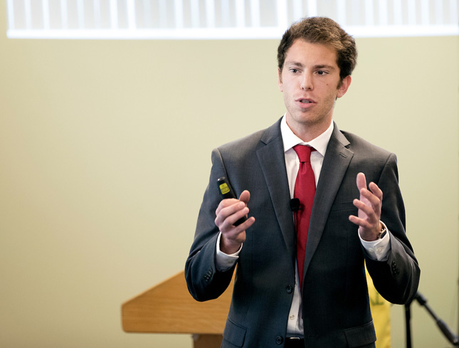 Philip Caine presents at the Freirich Business Competition