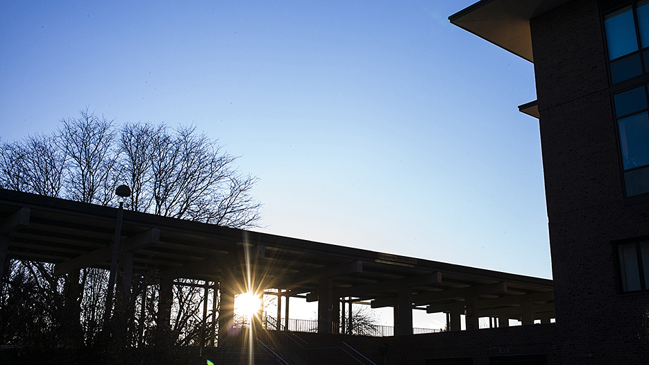 sun and blue sky campus shot