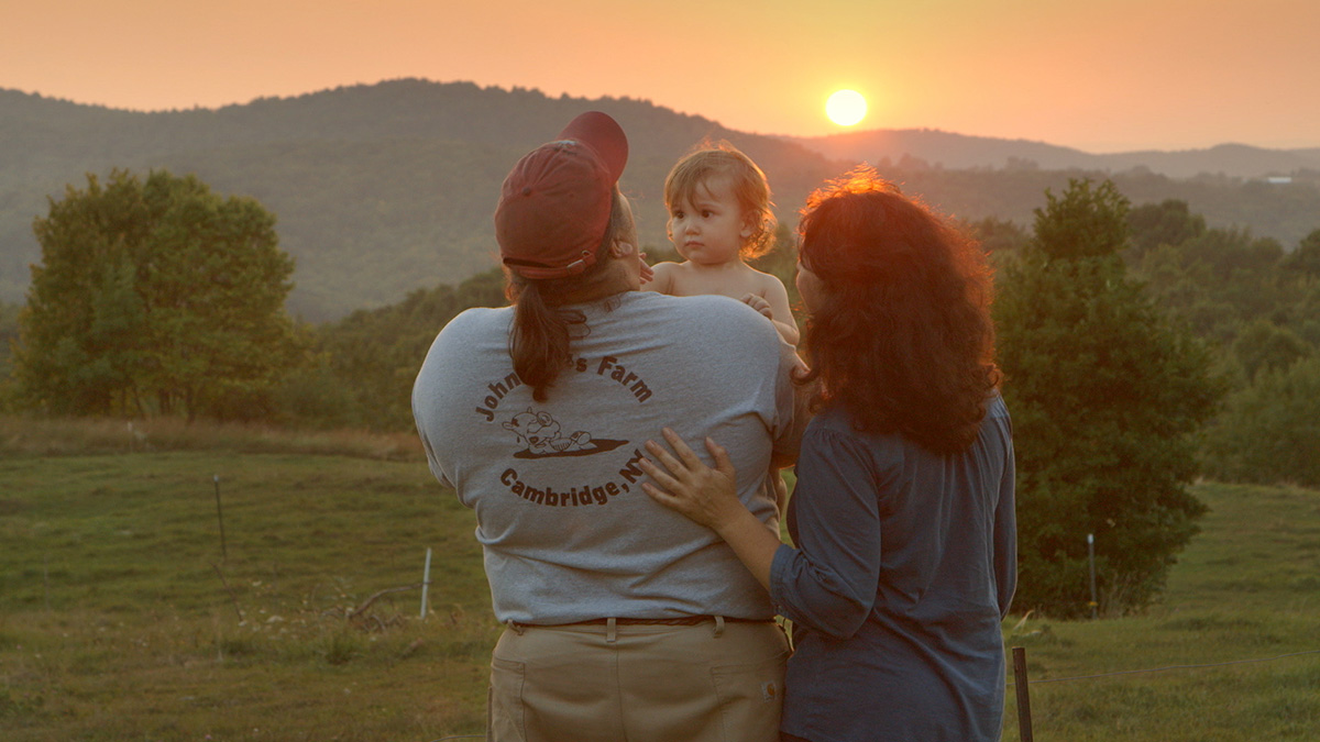 John Ubaldo '88 with his family on his farm in Cambridge, NY