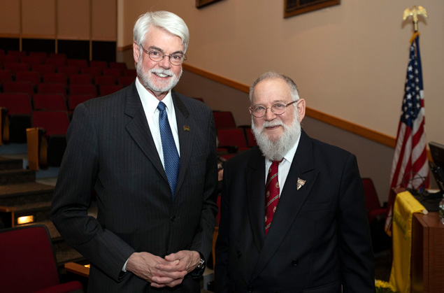 George P. Landow with Skidmore president Philip A. Glotzbach