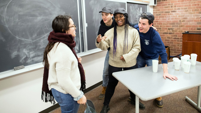 Student practicing a comedy sketch