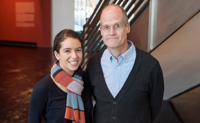 E.B. Sciales '19 and Chris Ware at the Tang Teaching Museum