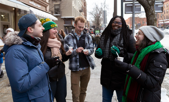 Skidmore students in downtown Saratoga Springs