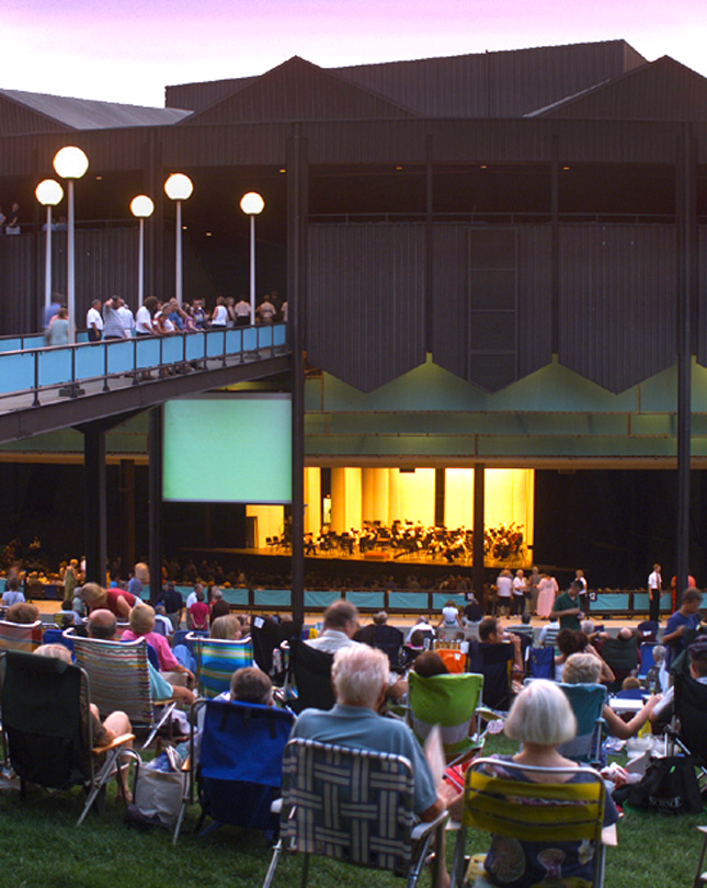 A view from the lawn looking into the the Saratoga Performing Arts Center ampitheatre