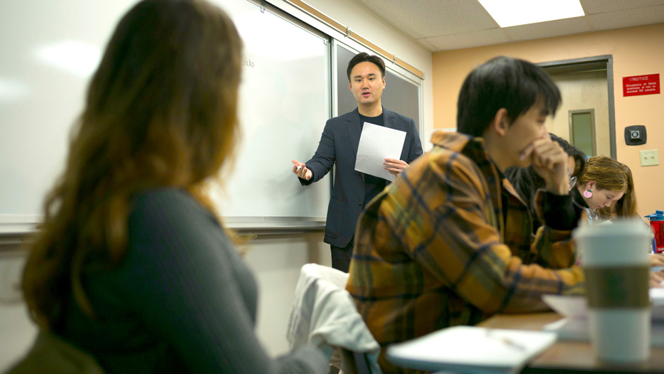 Skidmore professor Joowon Park teaches in a classroom