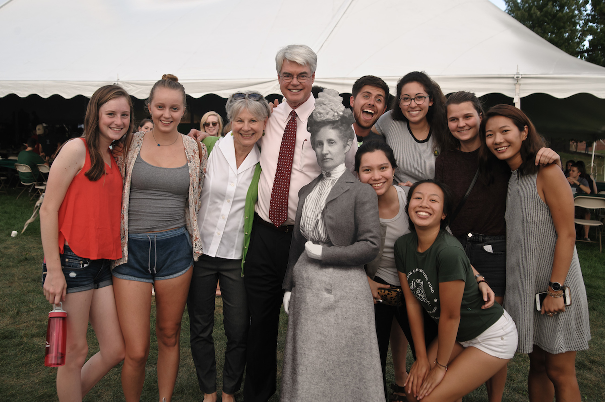Marie and Phil Glotzbach with students at Founder's Day