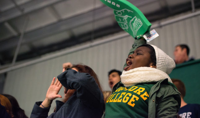 Skidmore hockey fans cheer in the stands