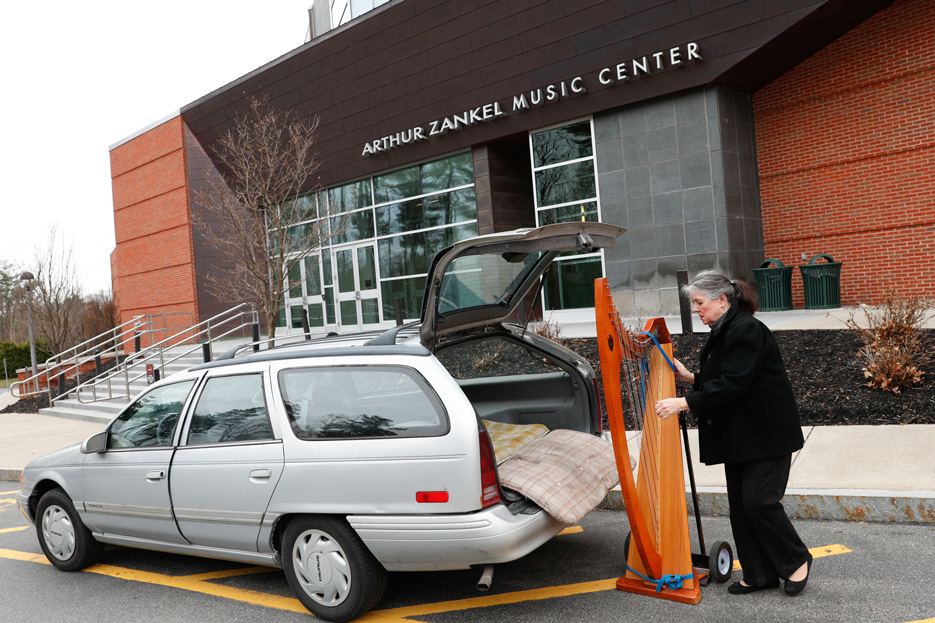 Delivering harps to local students