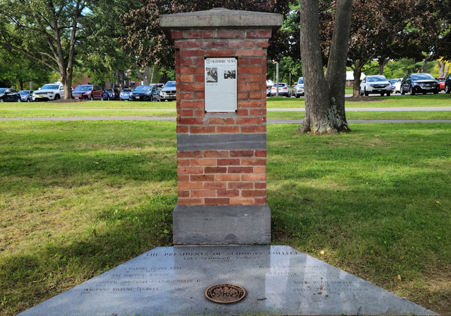 The Skidmore Honor Post, which is inscribed with the names of the College’s past presidents and leaders, is situated near Williamson Sports Center.