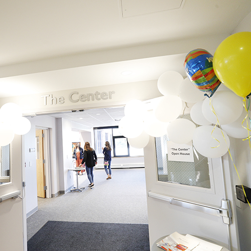The+entrance+to+The+Center%2C+flanked+by+celebratory+balloons