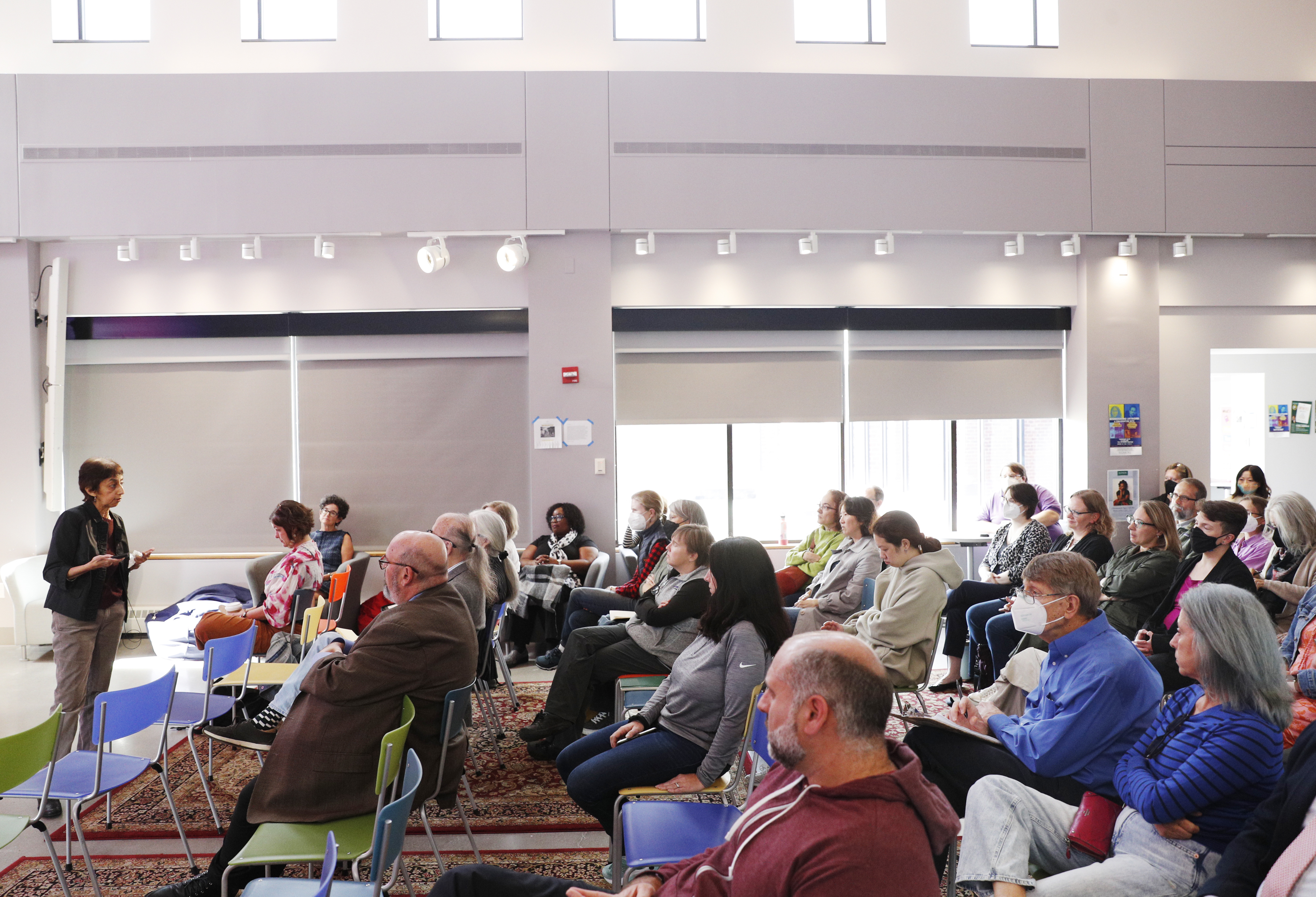 Arthur Zankel Chair Professor of Management and Liberal Arts Pushkala Prasad, standing to the left, delivers a lecture on “Liberal F(R)ictions: Identity Tensions in Liberal Arts Colleges” in Wyckoff Center.