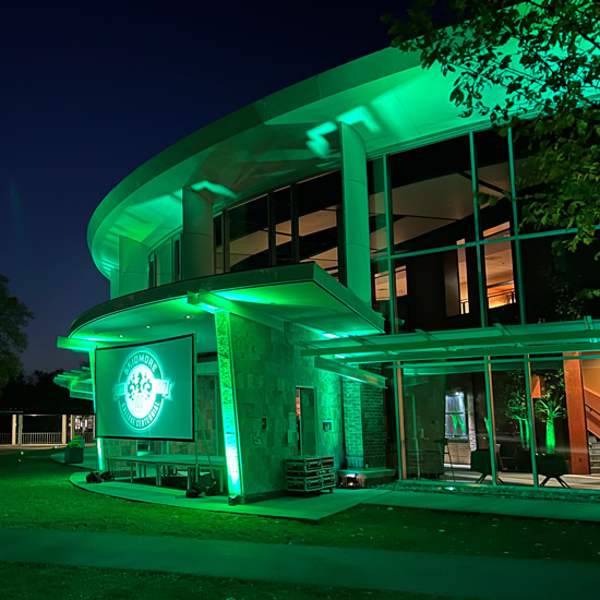 The+Murray-Aikins+Dining+Hall+glowing+in+green+