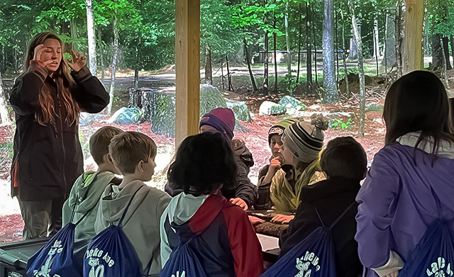 Lily Esposito ’20 teaches children about environmental issues during a program at Wilton Wildlife Park and Preserve. 