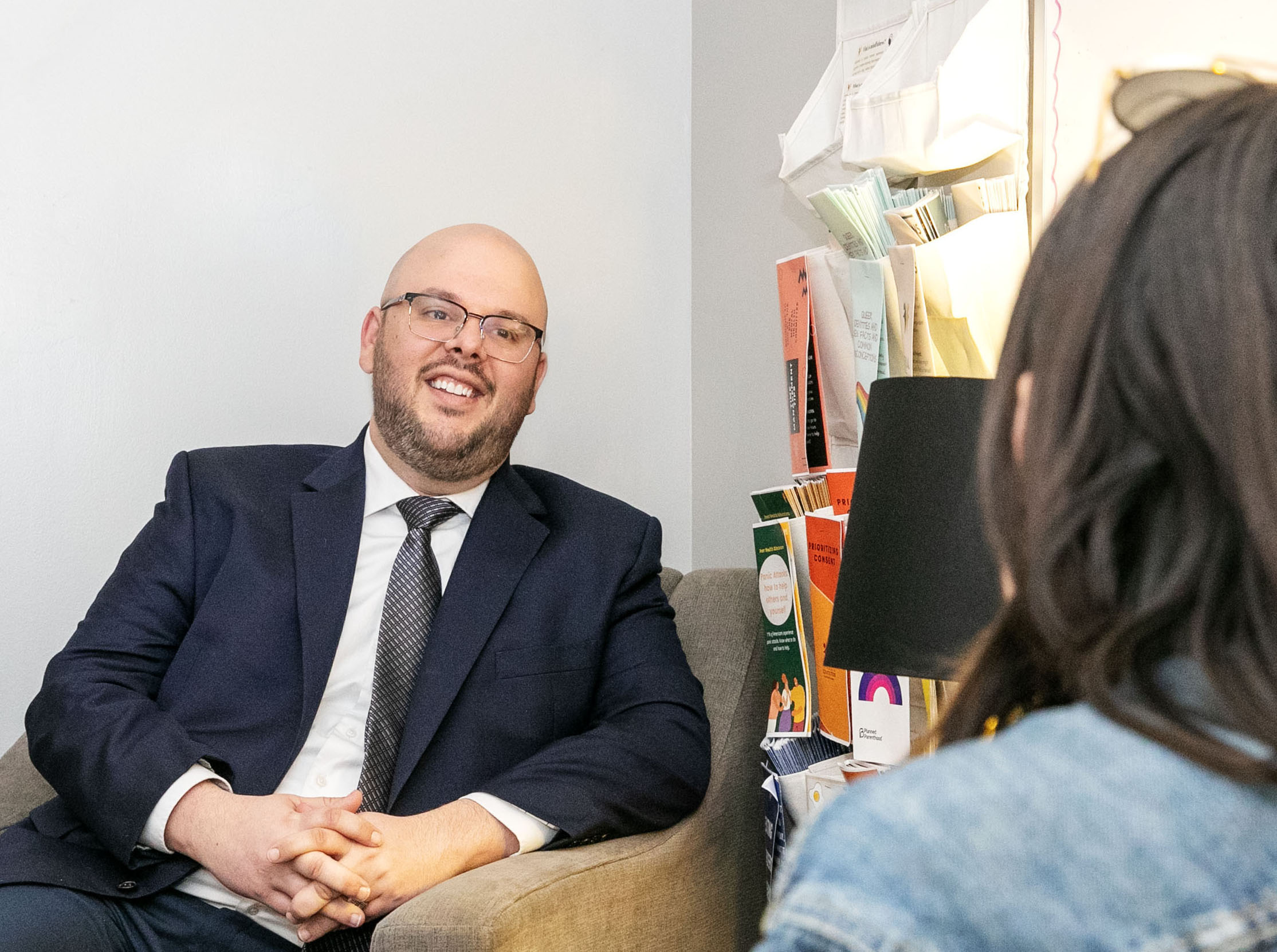 Cardom speaking with a student in Skidmore’s current Counseling Center