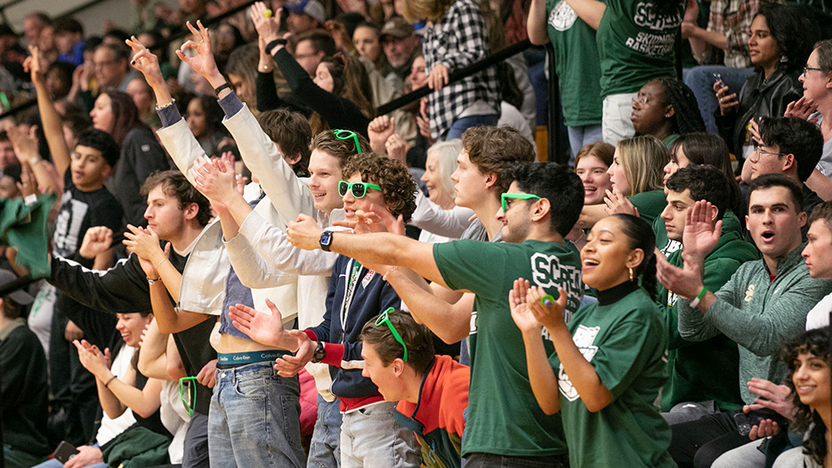 Skidmore students cheer during the 2024 Big Green Scream.