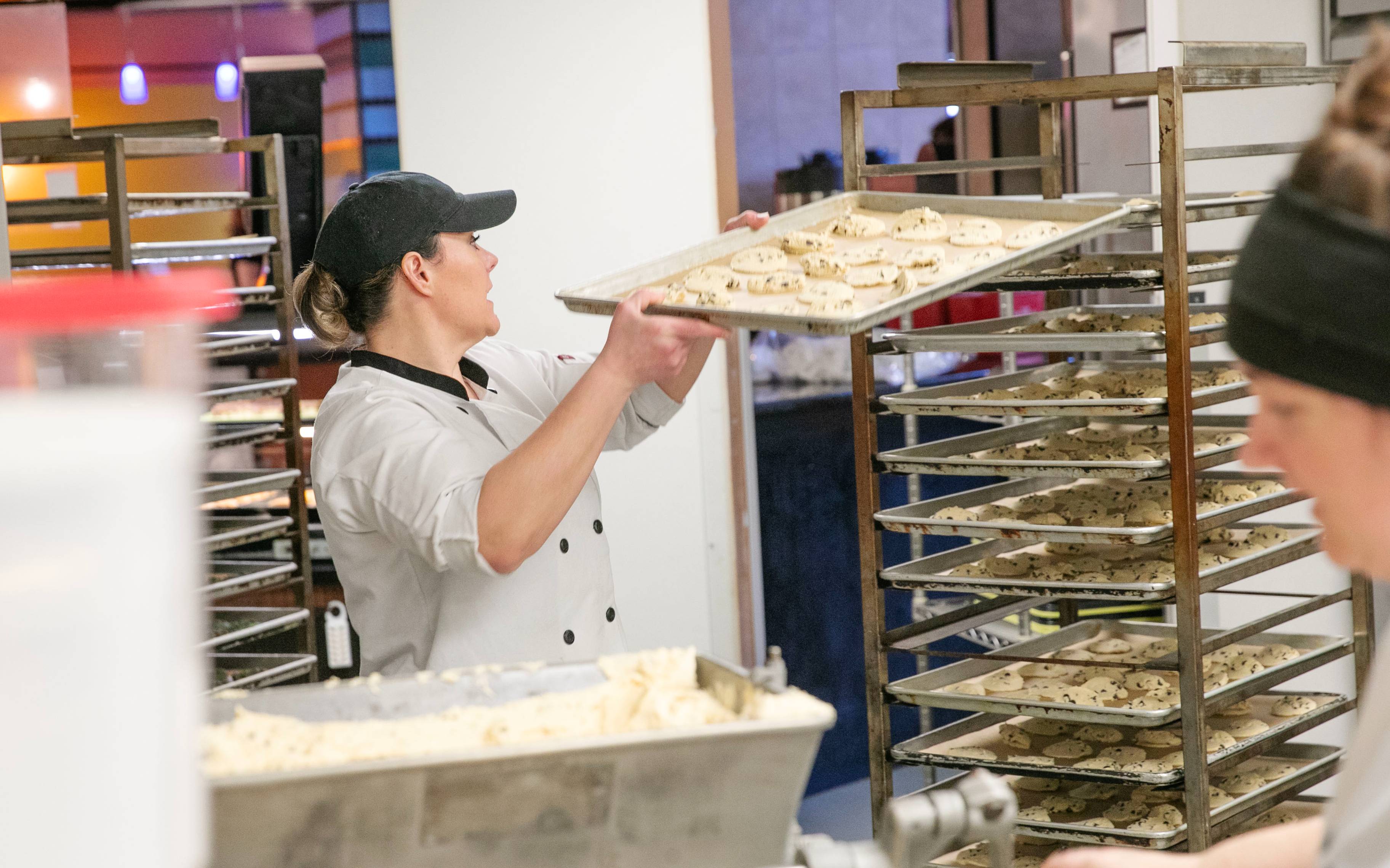 Shelly Carpenter prepares cookies for baking.