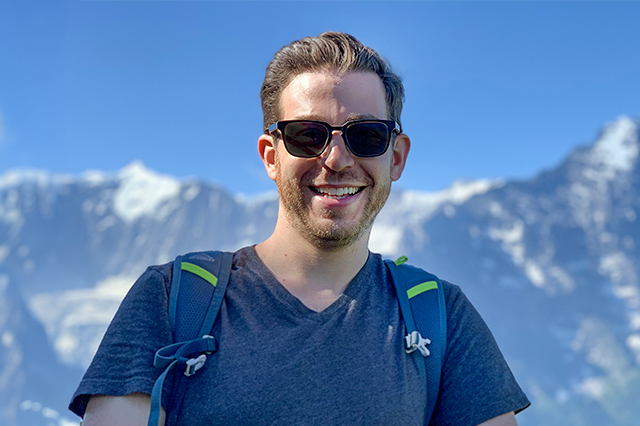 An experience Alex Blaker ’08 had while studying abroad as a Skidmore student inspired the creation of Tech Supplier. Here he is during a visit to Grindelwald, Switzerland.