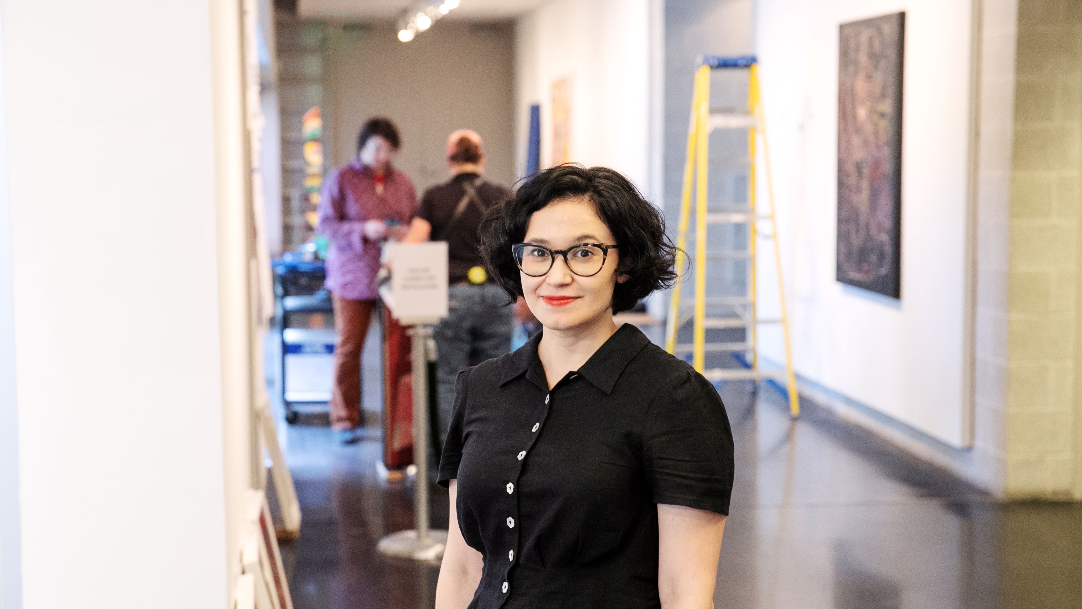 Ayelen Pagnanelli '14 poses in the Tang Teaching Museum and Art Gallery