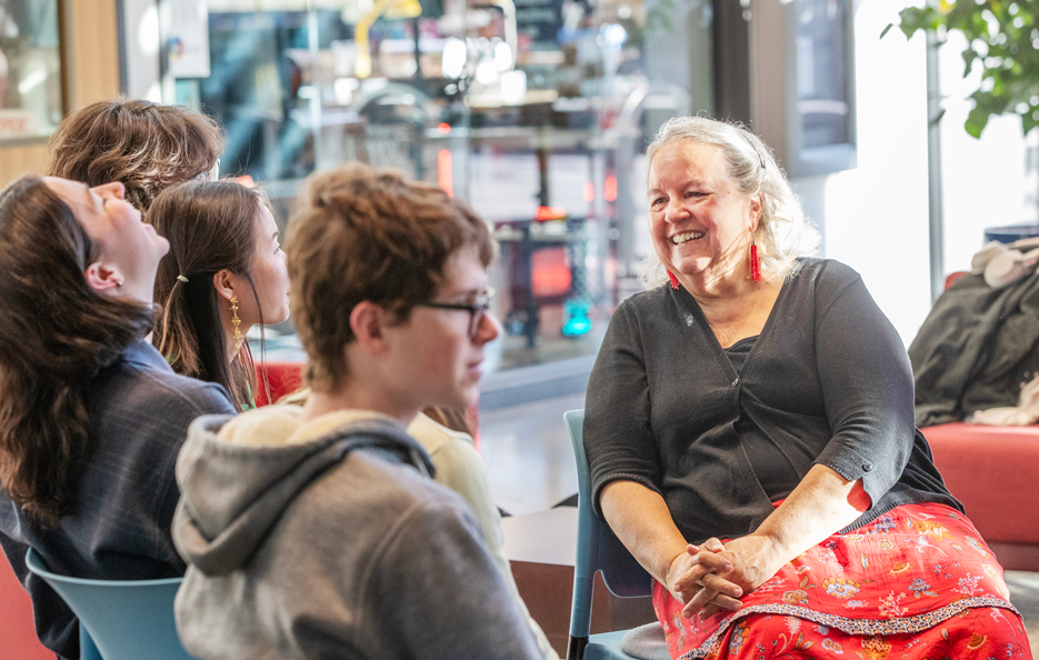 Robin Wall Kimmerer talks with Skidmore students in Billie Tisch Center for Integrated Sciences