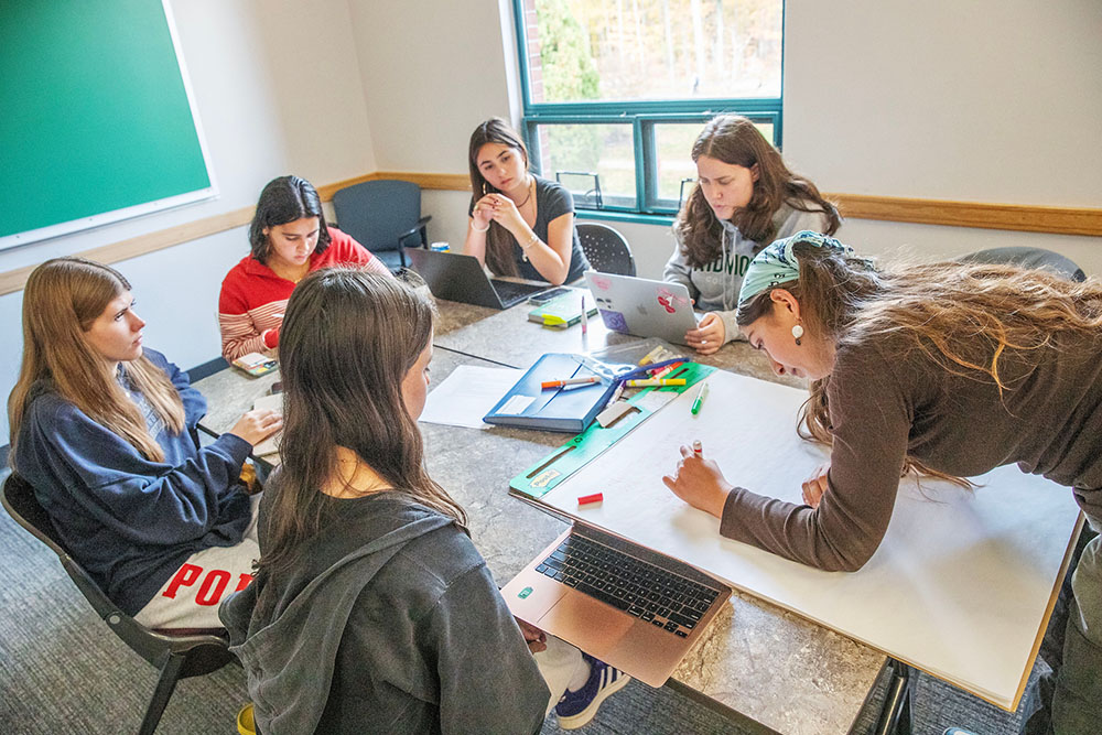 First-year students work in groups to design a garden.