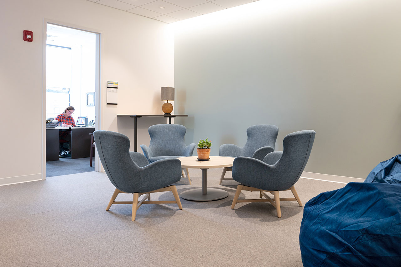 The waiting area in the Office of Health Promotion's Student Wellness Center, a student-staffed space where students can seek support and resources from trained peer health educators about a range of health topics.