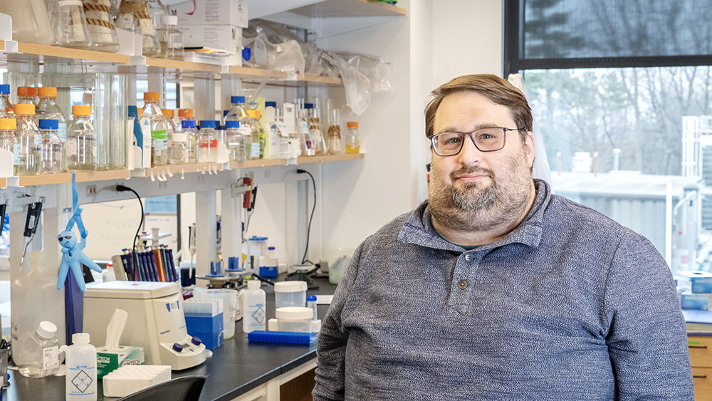 Professor of Chemistry Kelly Sheppard in his lab
