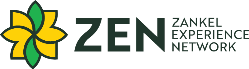 Zankel Experience Network (ZEN) logo featuring a stylized green and gold four-petal flower icon next to the letters “ZEN” and the words “Zankel Experience Network” in dark green text.