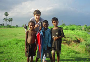 Skidmore student Alex outside Sujata Village