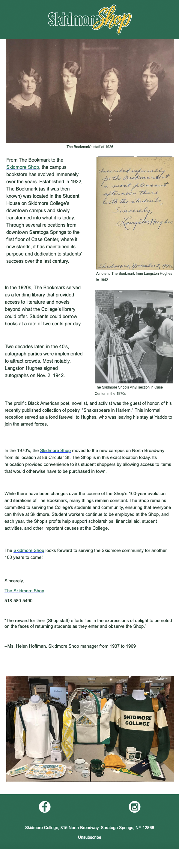 Newsletter sample - The Skid Shop then and now