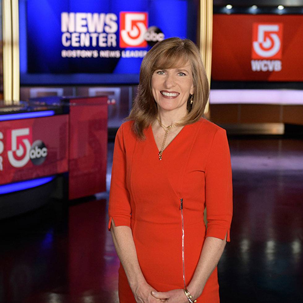 News anchor Margaret Cronan standing in ABC's News Center recording studio.