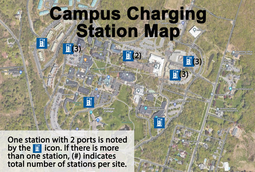 Map of stations includes one at Case, Sussman, Zankel, 2 at Palamountain, 3 at JoTo, and 6 by North Hall.