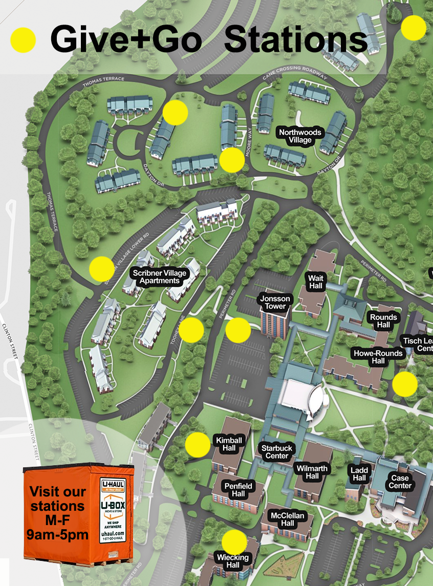 Image of campus- see subtitle for list of locations on map