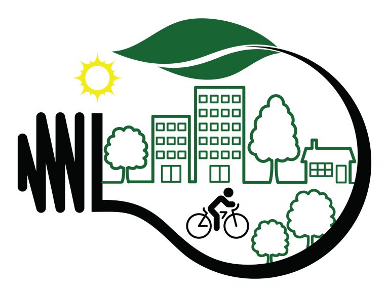 Sustainable community icon, with bikes, cars, and