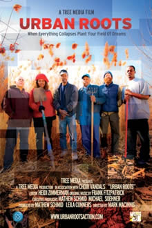Movie poster with farmers standing in a field with shovels
