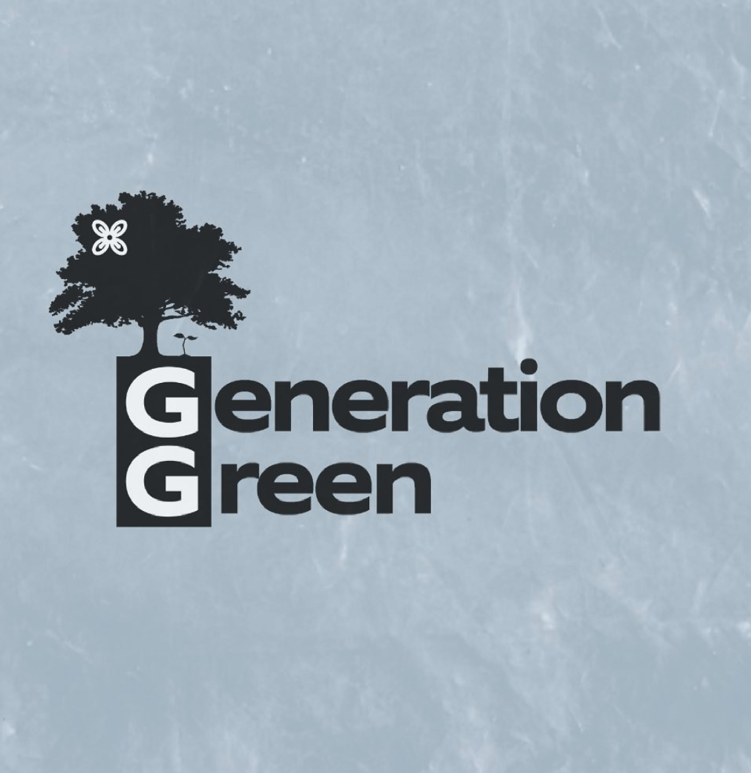 Blue background with words "Green Generation" and a tree