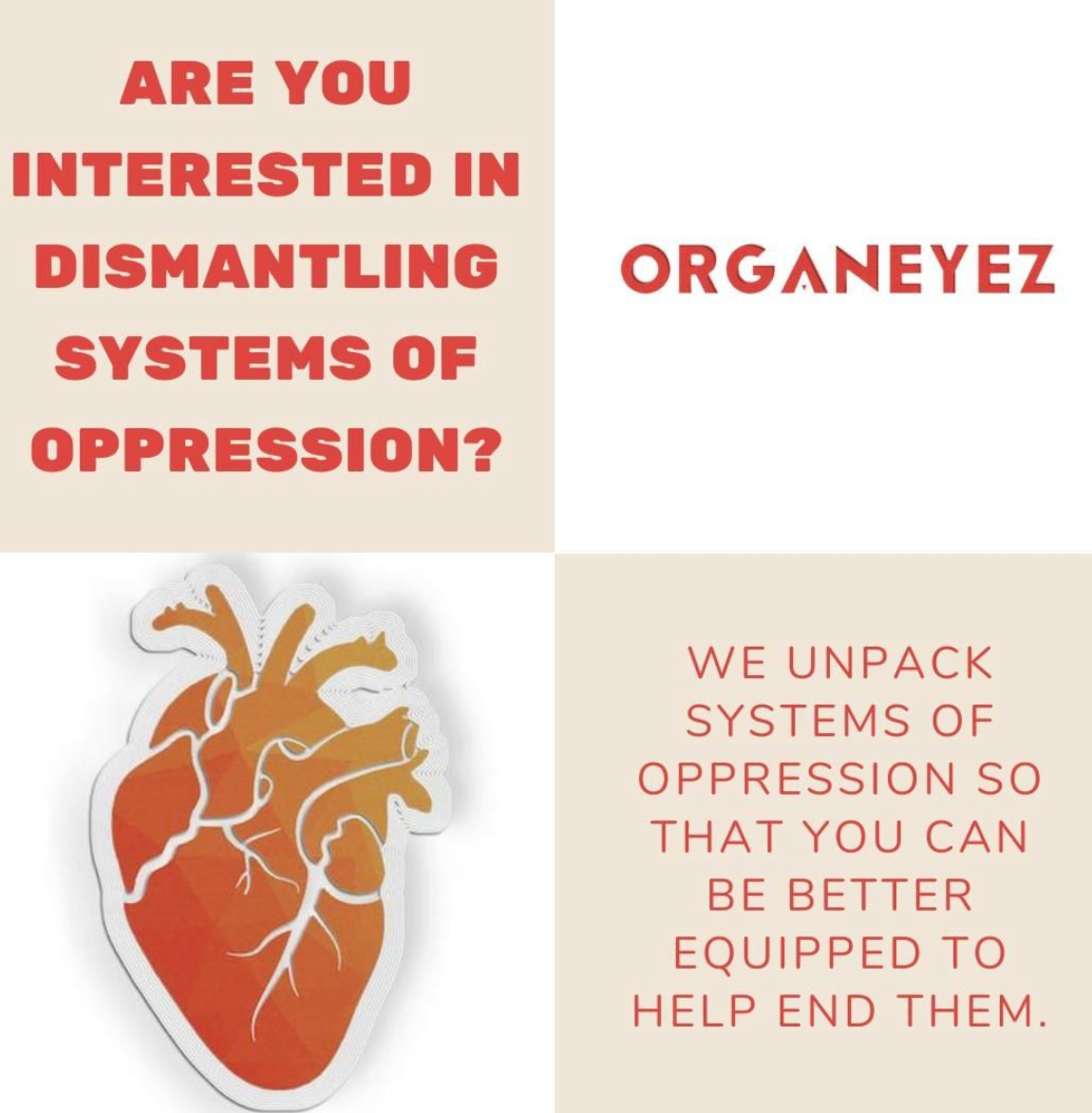 Graphic of Orangeyez heart logo and mission statement