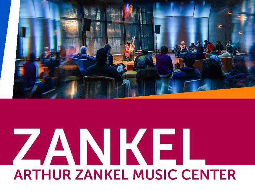 Zankel brochure cover featuring musicians performing under colorful stage lighting and text reading “Zankel Arthur Zankel Music Center.”